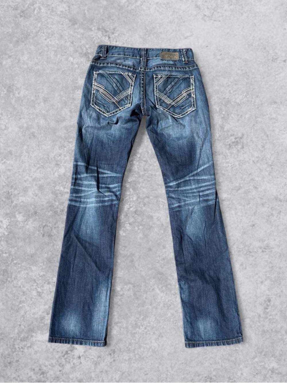 BKE Men's Dark Blue Bootcut Jeans with Contrast Pocket Stitching